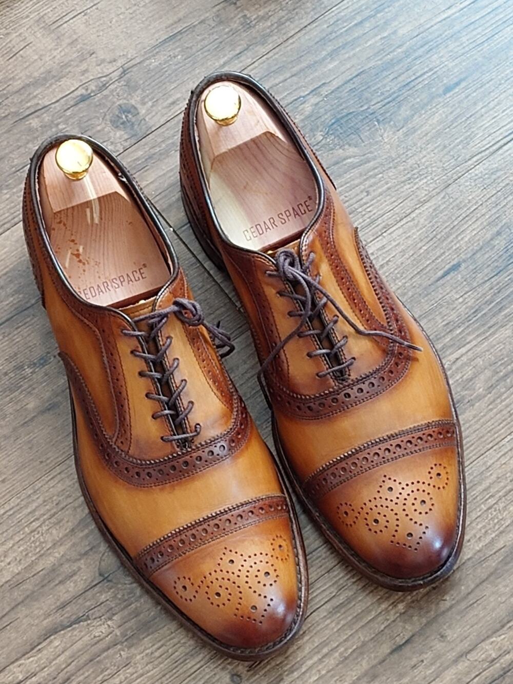 Allen Edmonds Strand 13D Light Brown Patina Burnished Oxford Dress Shoes